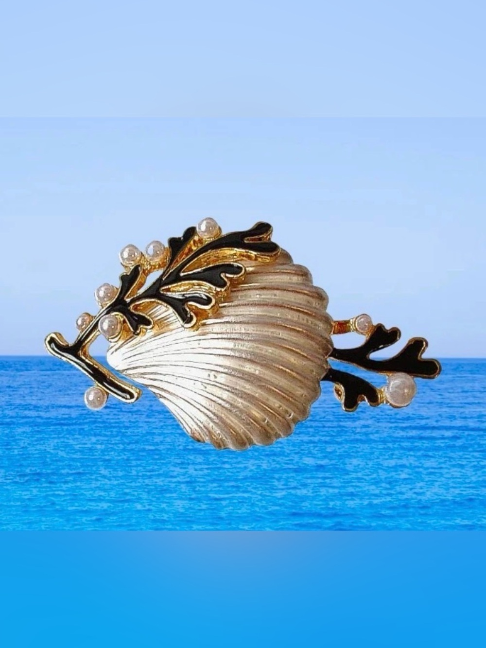 Women's Silver Shell Pearl Brooch Pin Ocean Coastal Large Statement Jewelry New